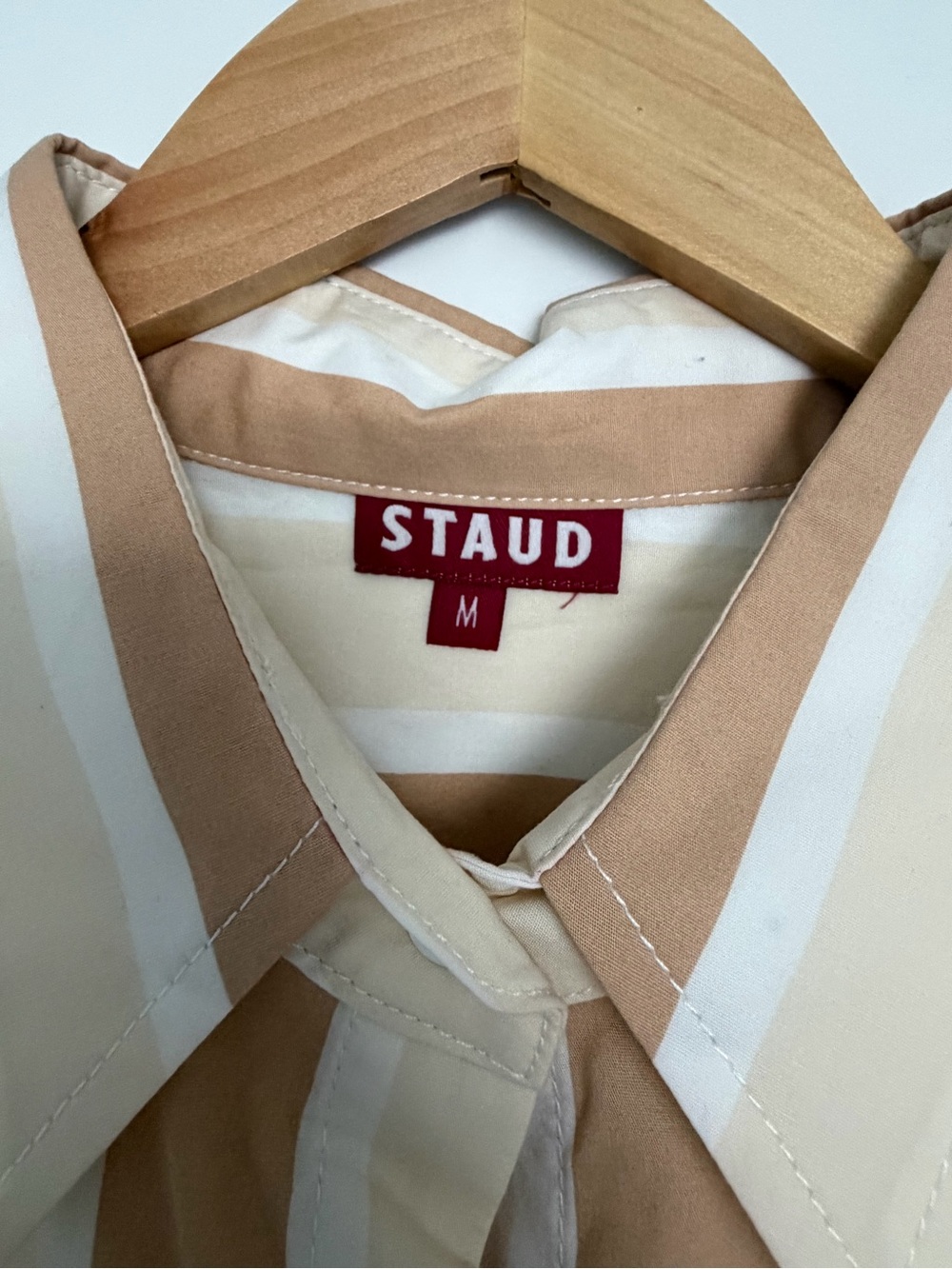 STAUD Women’s Oversized Beige & Cream Stripe Shirt - Picture 3 of 5
